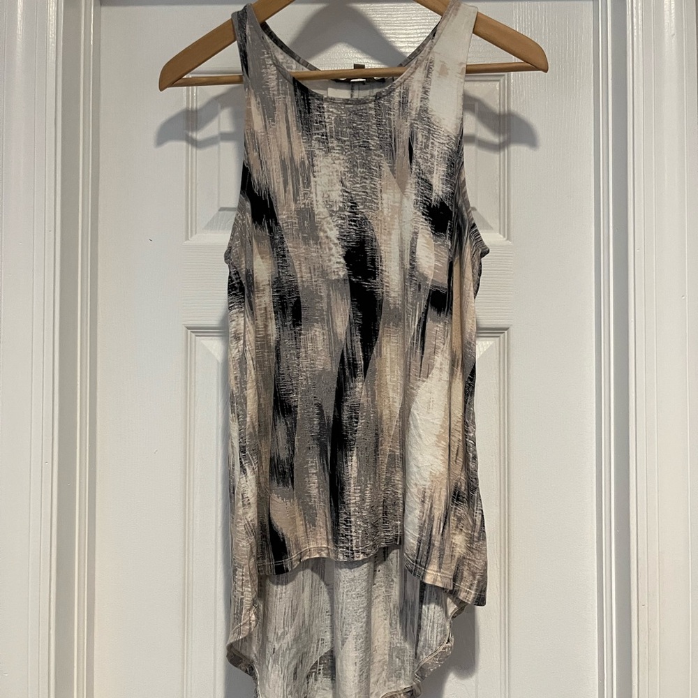 Rose & Olive Abstract High Low Sleeveless Top, Black/Cream - Size S